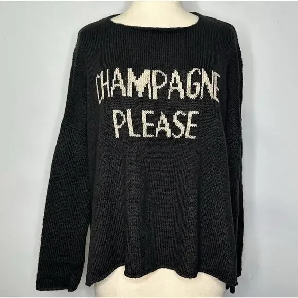 Wooden Ships Sweater Champagne Please Wool Mohair Black Boxy Size S/M New X21 - Picture 6 of 13